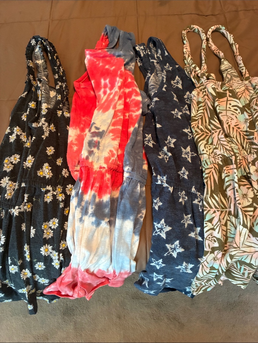 SO Girl XL-14 Rompers - Black Daisy, Red/Blue Tie-Dye, Navy Star, Green Leaf